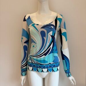 Authentic Emilio Pucci blue abstract longsleeve top